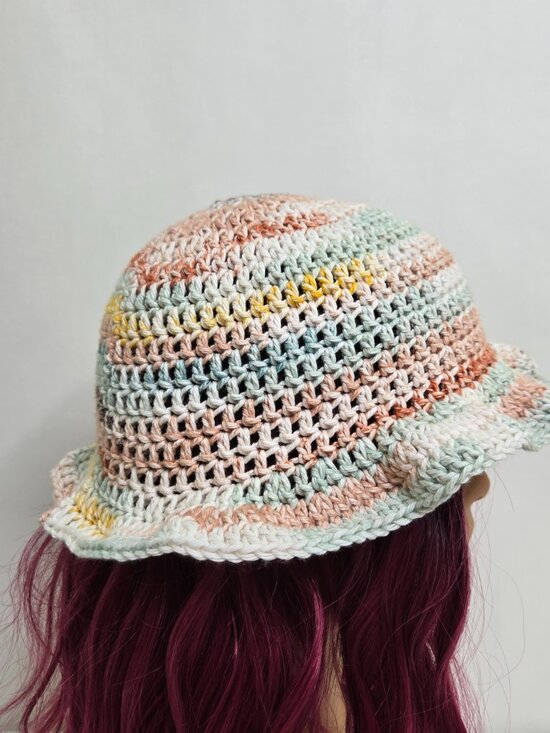Crochet Bucket Hat: Multicolor Cotton Summer Beanie